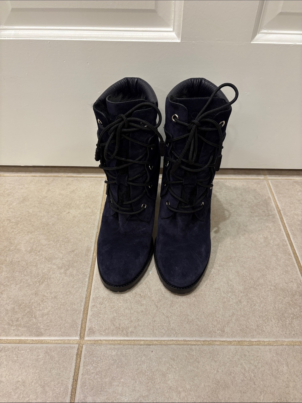 Jimmy Choo Women's Lace-Up Suede Ankle Boots in Navy Size 6